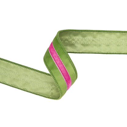 1.5inx10yd Green/Pink Velvet Ribbon