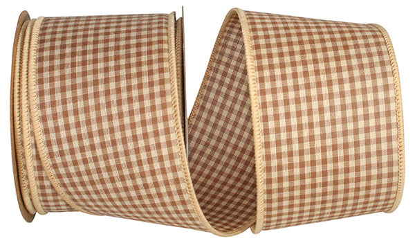 2.5inx10yd Tea-Stain Gingham Tan Ribbon