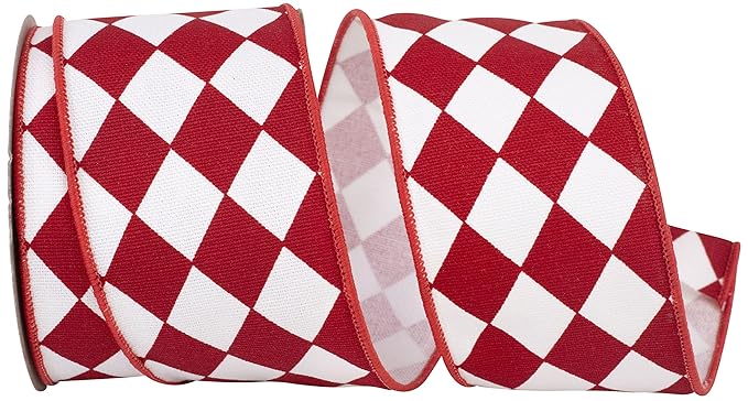 2.5inx10yd Red & White Diamond Ribbon