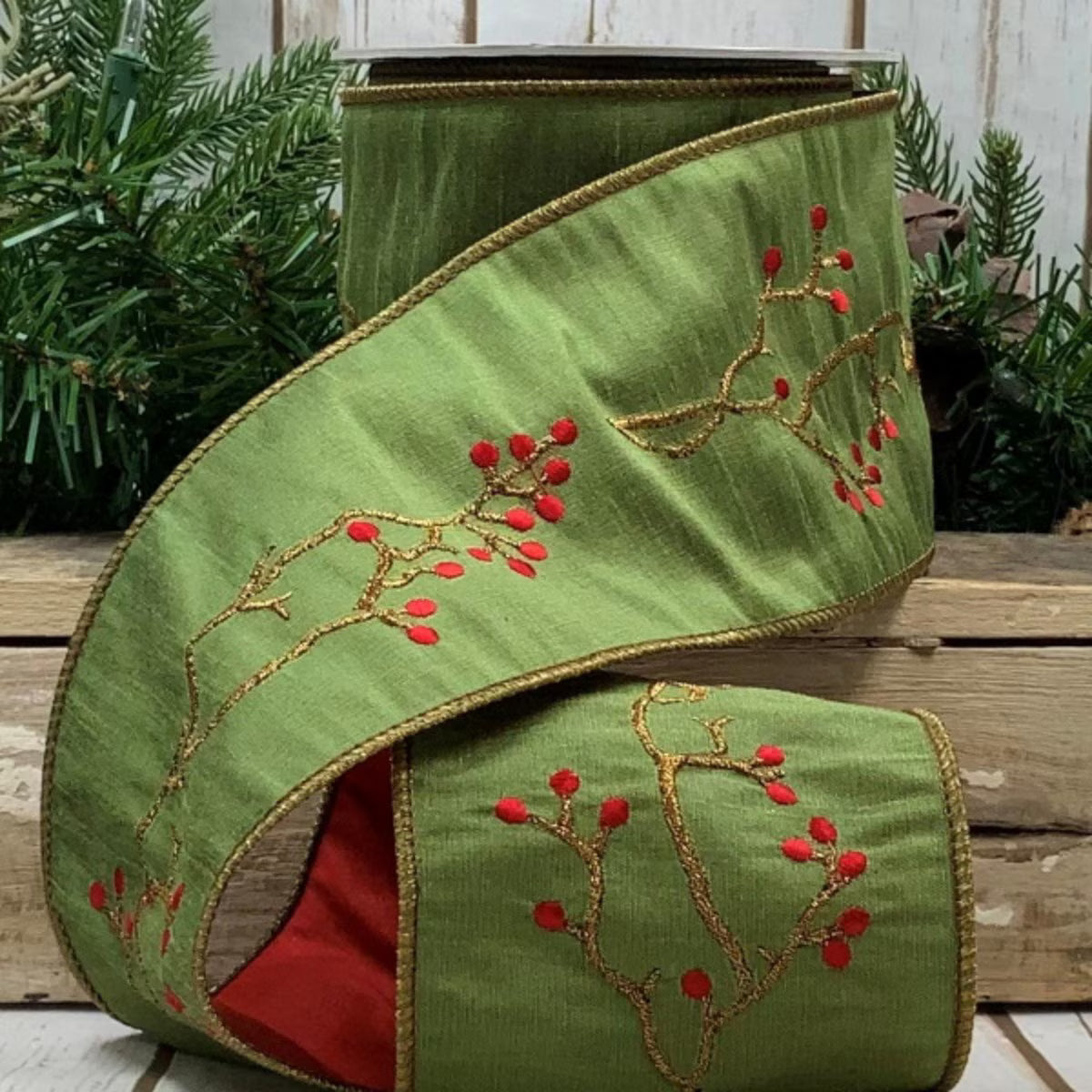 5YD 4in DStevens Tallow Berry Embroidered Dupion