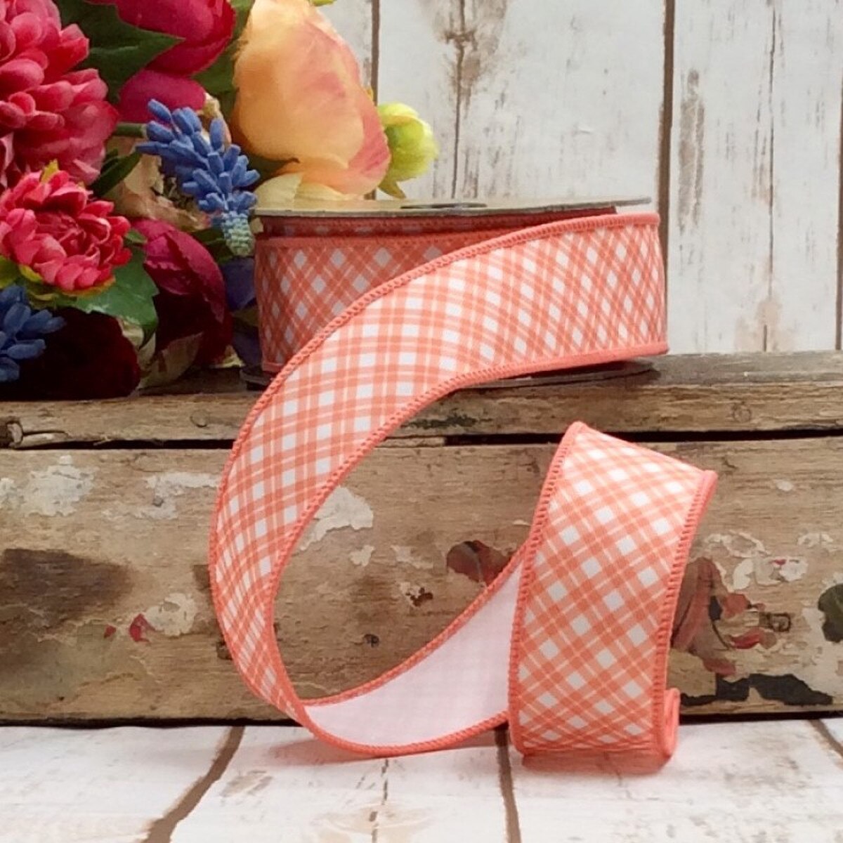 2.5in Diag Plaid Poplin CORAL/WHITE
