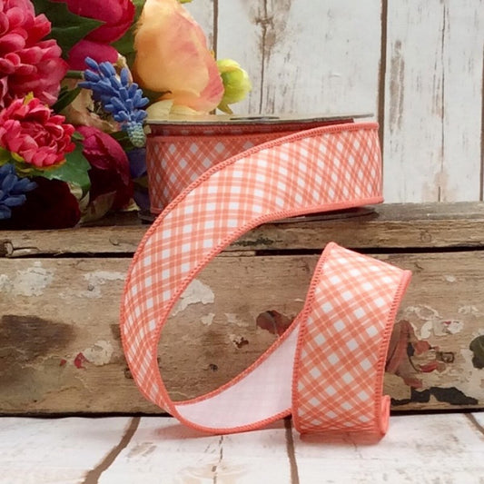 1.5in Diag Plaid Poplin CORAL/WHITE