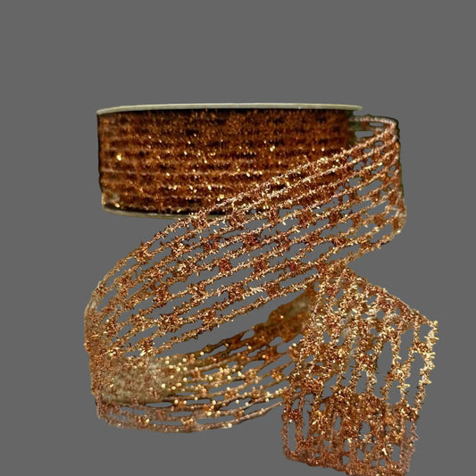 1.5inx10yd Metallic Copper Diamond Stretch Tinsel ribbon DStevens