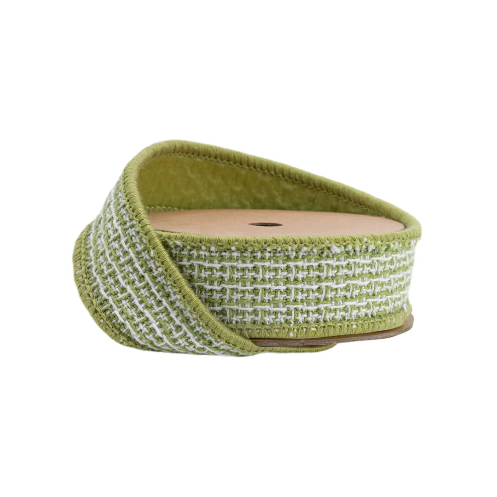 1inx10yd Woven Jacquard Green/White Ribbon