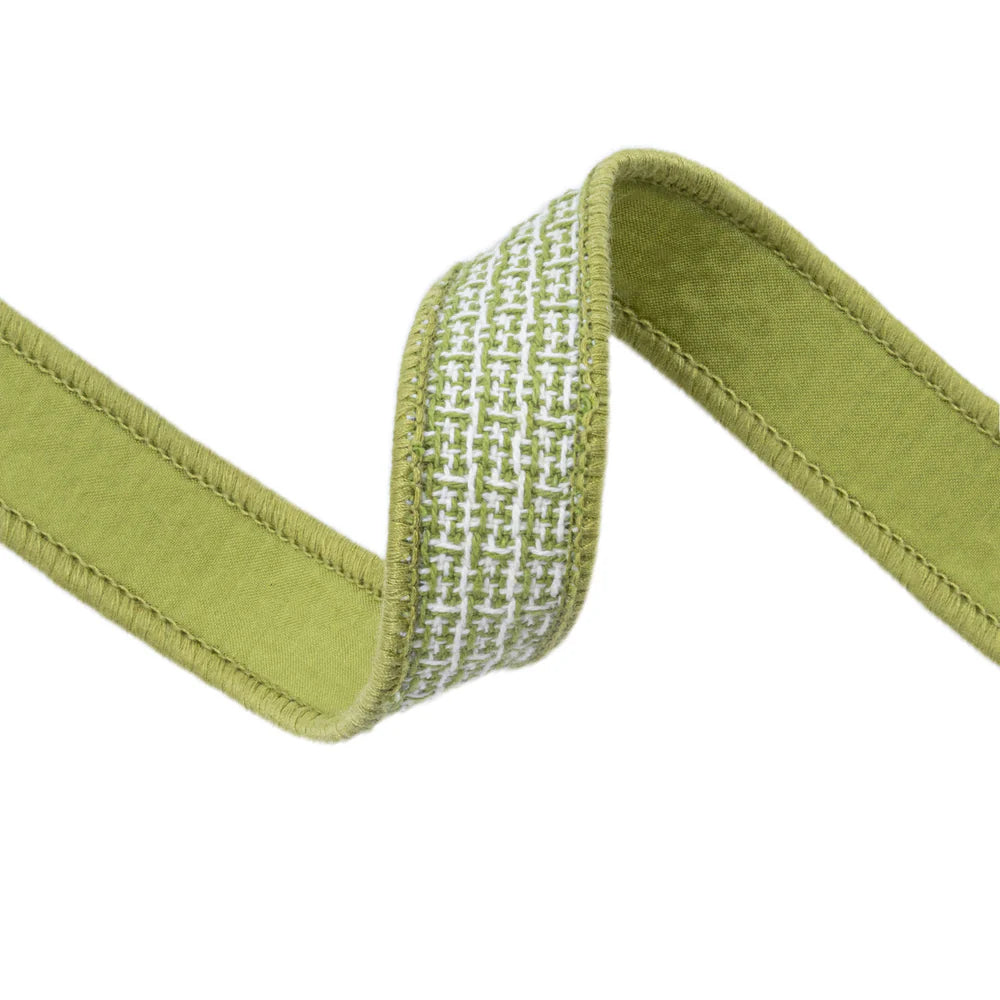 1inx10yd Woven Jacquard Green/White Ribbon