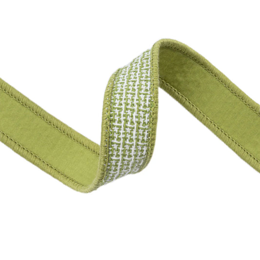 1inx10yd Woven Jacquard Green/White Ribbon