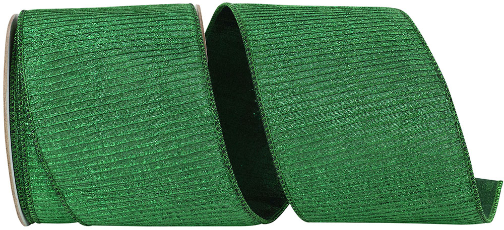 4" Pleated Metallic Luxe Emerald Green Wired Ribbon | 10 Yard Christmas Designer Ribbon Reliant Ribbon