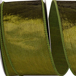 Olive Green Metallic Wired Velvet Ribbon – 2.5" x 10 Yards | Luxury Velvet Ribbon for Wreaths, Bows & Holiday Decorating
