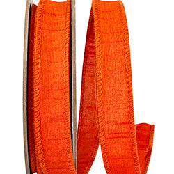 Orange Dupioni Supreme Wired Ribbon – 7/8" x 10 Yards | Premium Fall Ribbon for Wreaths, Bows & Floral Designs