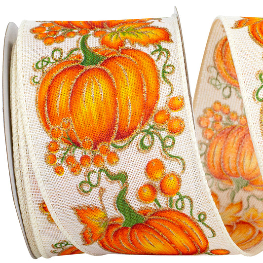 2.5inx10yd Pumpkin Row Linen Ribbon