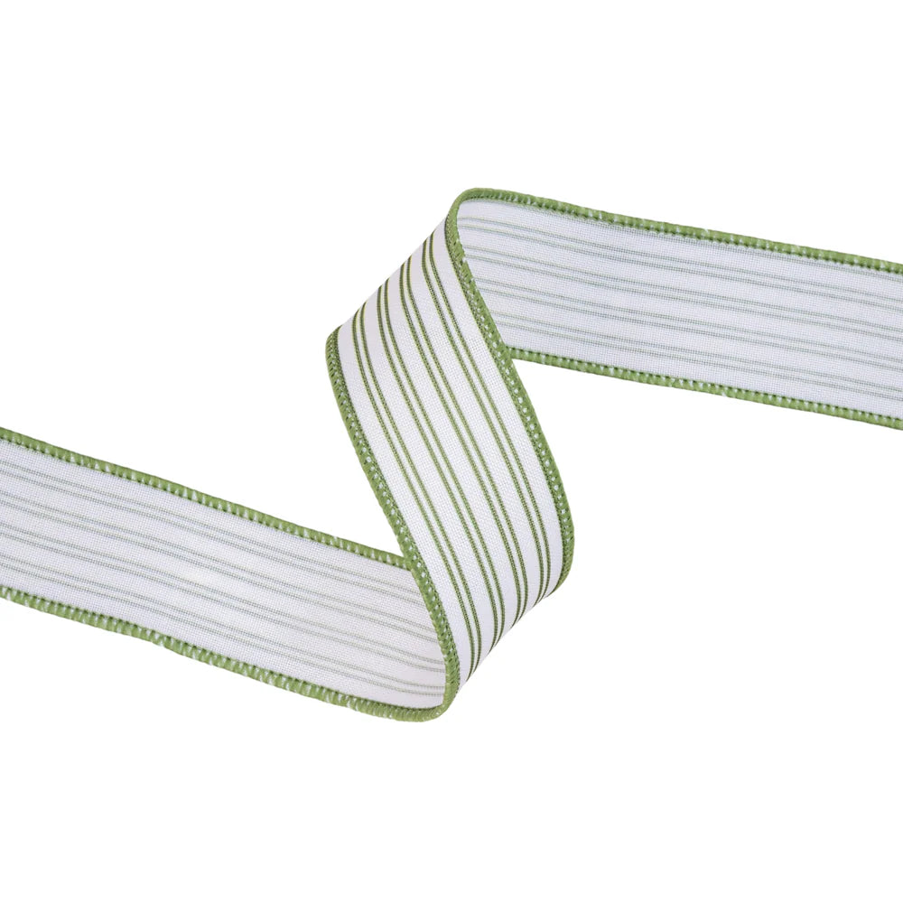 2.5inx10yd Green Ticking Stripe Ribbon