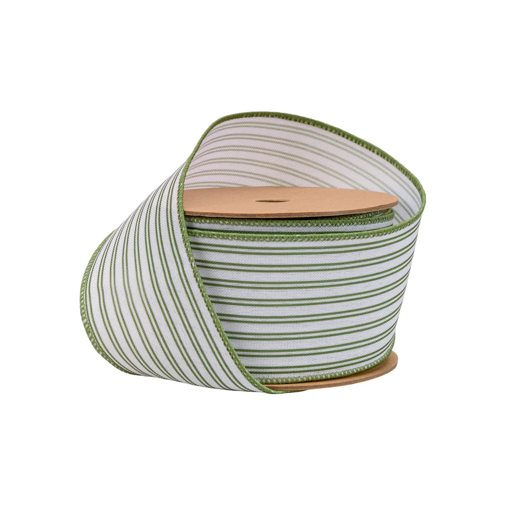 2.5inx10yd Green Ticking Stripe Ribbon