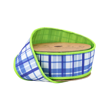 1.5inx10yd Blue & White Plaid w/Lime Back