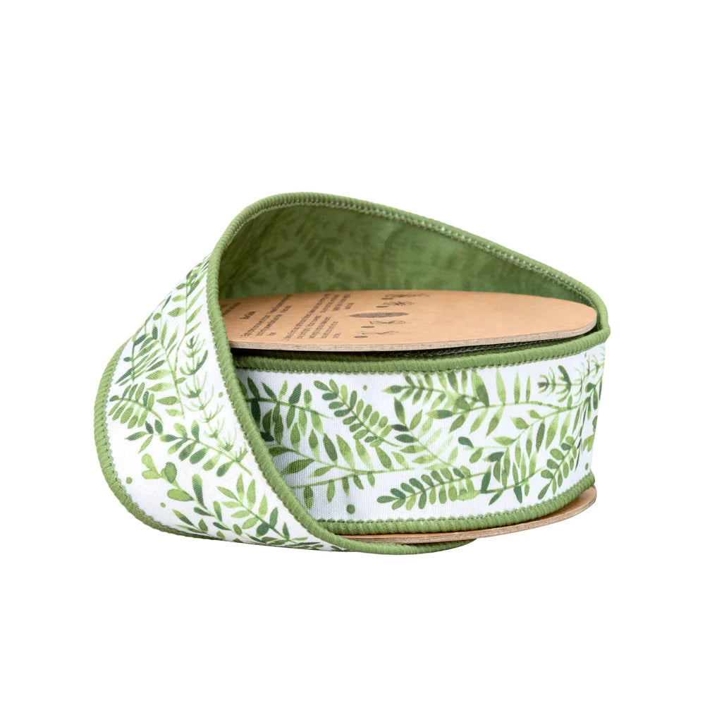 1.5inx10yd Green White Fern Ribbon