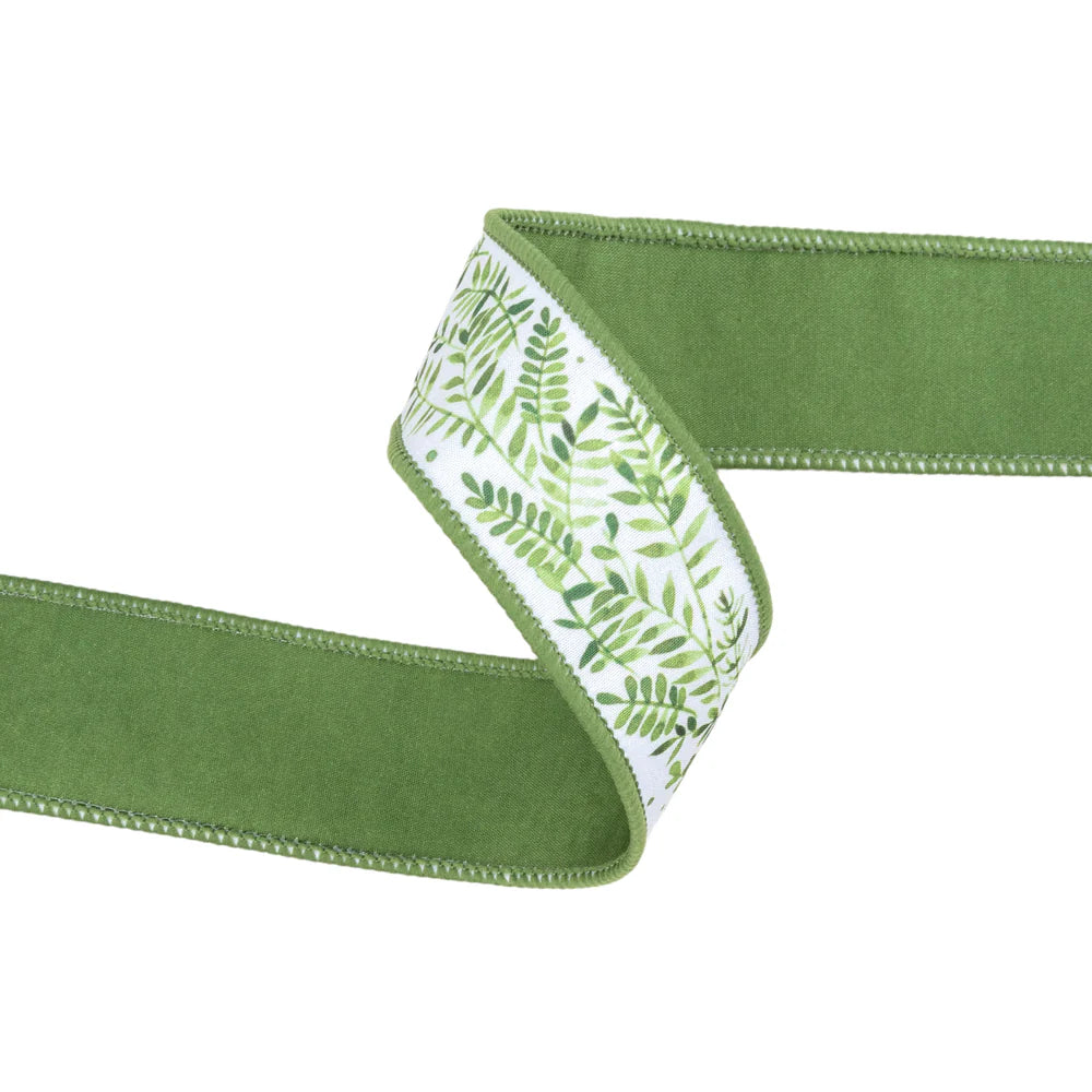 1.5inx10yd Green White Fern Ribbon