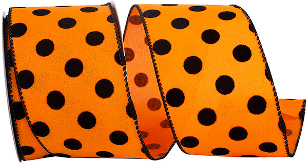 2.5inx10yd Jumbo Dot Flocked Dots on Orange Ribbon