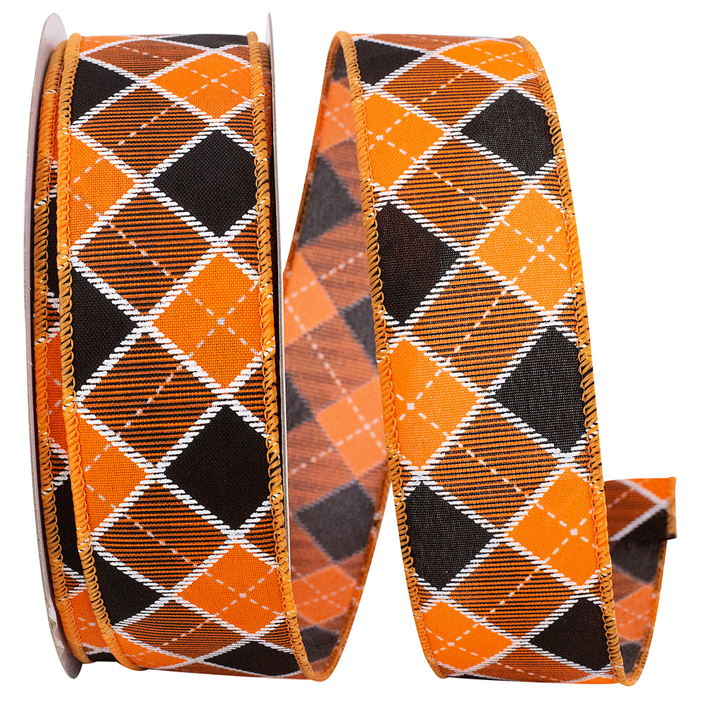 1.5inx10yd Diamond Check Orange/Black Ribbon