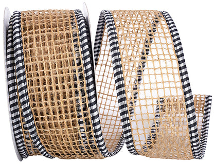 2.5inx10yd Open Weave Burlap BLK/WHT EDGE