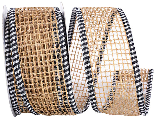 2.5inx10yd Open Weave Burlap BLK/WHT EDGE