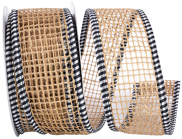 2.5inx10yd Open Weave Burlap BLK/WHT EDGE