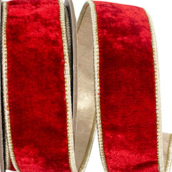 Velvet Plush Texture Deluxe Wired Ribbon – Red & Gold – 1.5" x 5 Yards | Premium Christmas Ribbon for Wreaths, Bows & Holiday Decorating