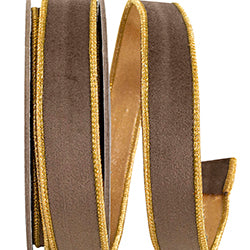 Velvet Touch Deluxe Brown Wired Ribbon with Metallic Gold Dupioni Back – 2.5" x 5 Yards | Luxury Wired Ribbon for Wreaths, Bows & Holiday Decorating Reliant Ribbon