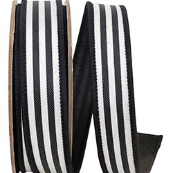 Black & White Striped Twill Deluxe Dupioni Backed Wired Ribbon – 1" x 10 Yards | Designer Ribbon for Wreaths, Bows & Modern Home Décor