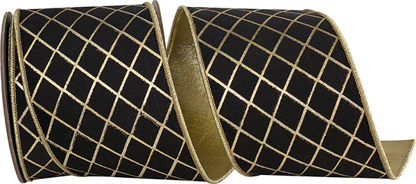 4inx10yd Black/Gold Diamond Stripe Ribbon