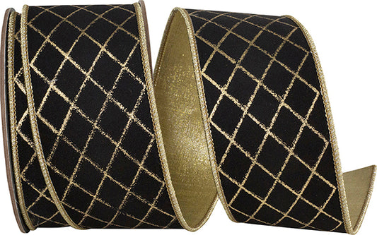 2.5inx10yd Black/Gold Diamond Stripe Ribbon