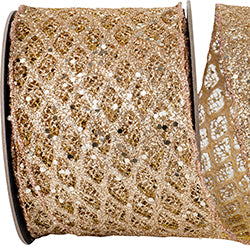 Gold Metallic Open Weave Decorative Ribbon 4 inch, 10 Yards– Premium Designer Ribbon