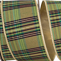 2.5inx10yd Moss Green Plaid Fused Metallic