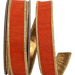 Dupioni Shimmer Copper Wired Ribbon with Metallic Gold Back – 1" x 10 Yards | Luxury Designer Ribbon for Wreaths, Bows & Fall Decorating