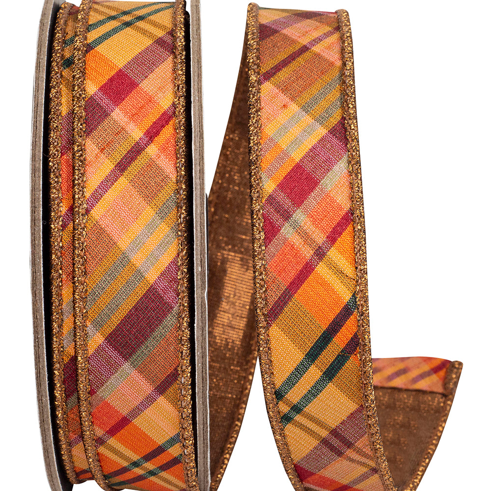 1inx10yd Fused Teirra Diagonal Plaid Fall Ribbon