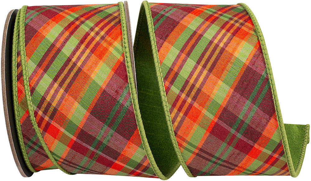Tierra Sage Diagonal Plaid Dupioni Wired Ribbon – 2.5" x 5 Yards | Premium Fall Ribbon for Wreaths, Bows & Seasonal Décor (Copy) Reliant Ribbon
