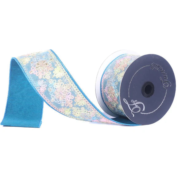 5YD 2.5in Turquiose Embroidered Farrisilk Ribbon