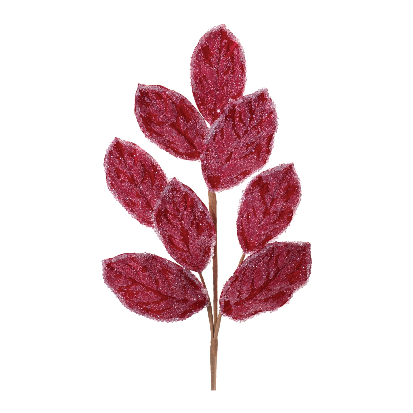 27in Burgundy Iced Leaf Spray - Premium Florals for Wreaths, Arrangements and Home Decor Melrose