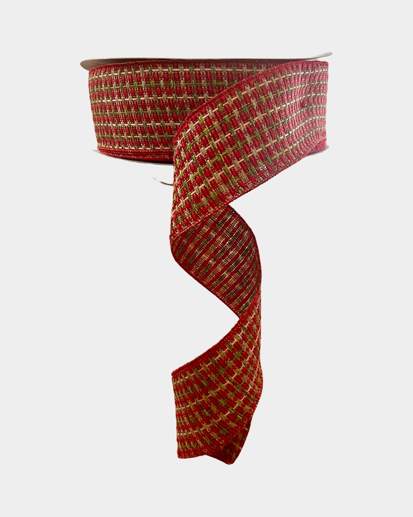 2.5 inch x 50 Yards Open Weave Christmas Ribbon in Red/Green/Natural