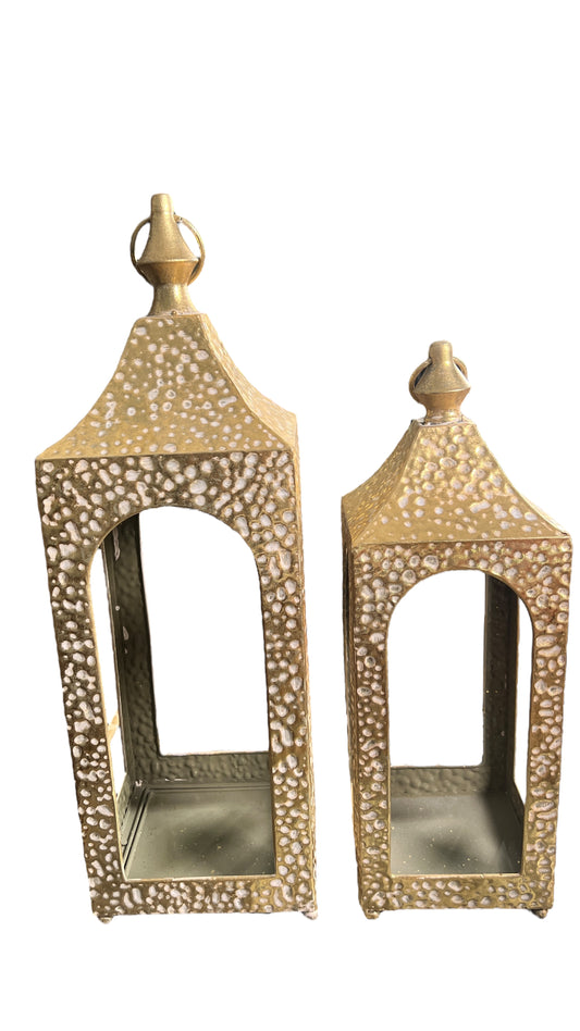 SET of 2 Golden Hammered Lanterns