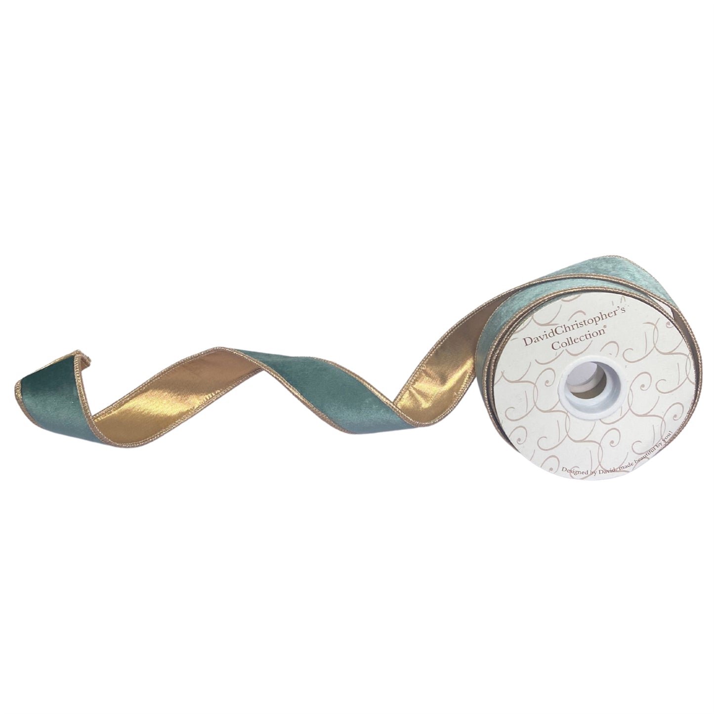 1.5inx10yd Velvet CELADON w/Rose Lame Back & Rose Gold Edge