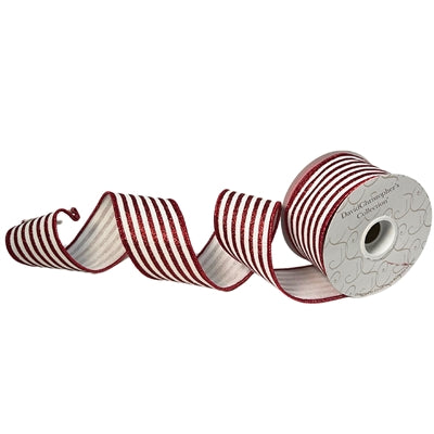 2.5in White Faux Linen WHITE w/RED Glitter Stripes