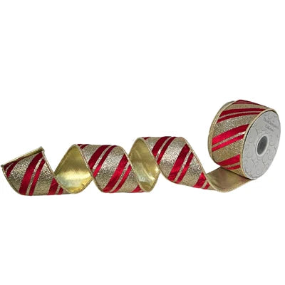 2.5x10 Red Velvet w/Gold Glitter DIAGONAL Stripe