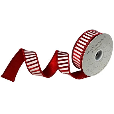 1.5inx10yd RED Velvet w/White Cracked Stripe
