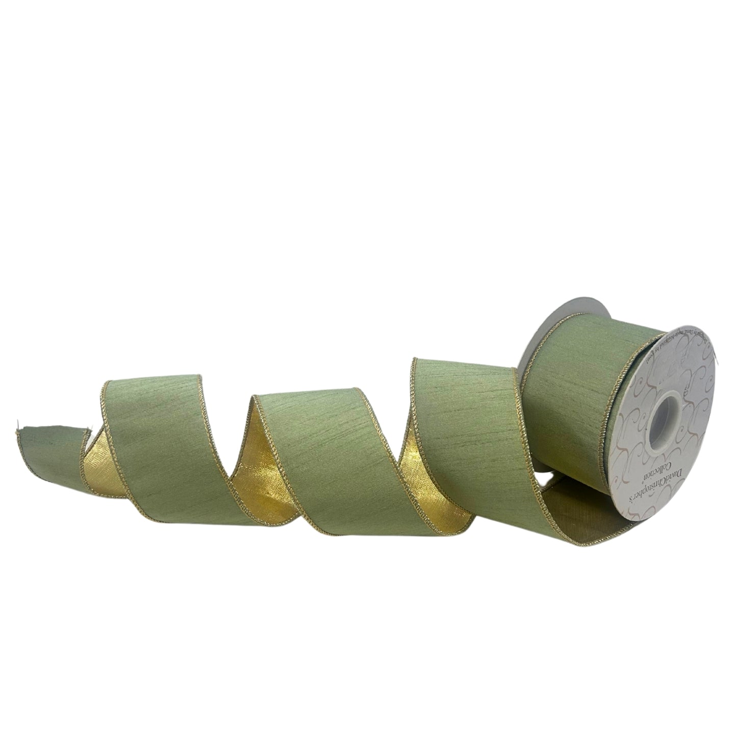 2.5inx10yd SAGE Dupion w/Gold Lame Back