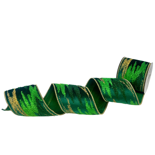 4inx10yd GREEN Abstract Velvet w/Green Back