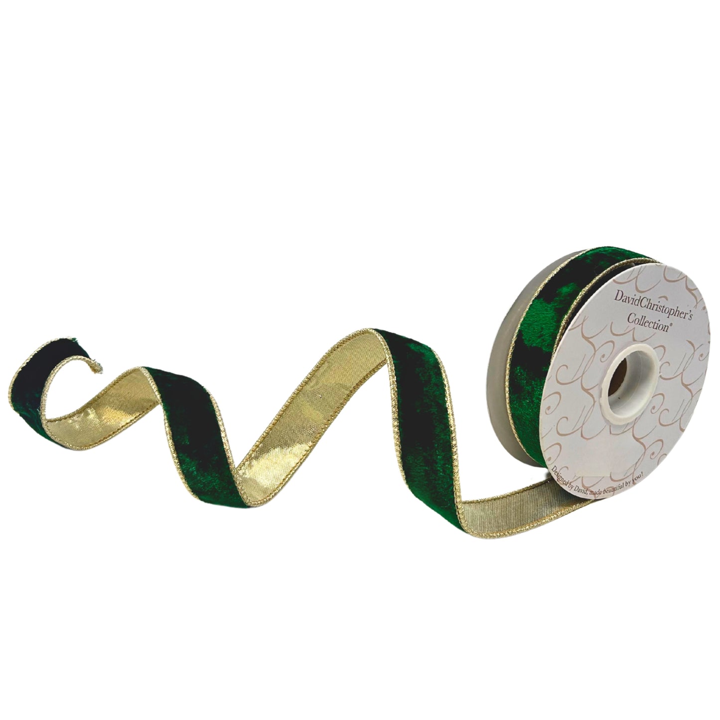 1inx10yd Velvet GREEN/GOLD w/Gold Lame Back