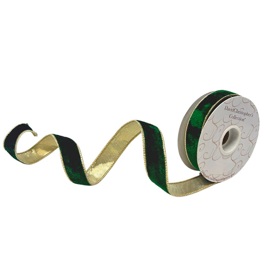1inx10yd Velvet GREEN/GOLD w/Gold Lame Back