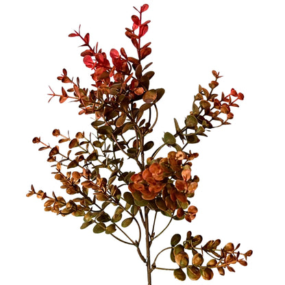 21in Autumn Orange/Red Boxwood - Premium Greenery for Wreaths and Home Decor