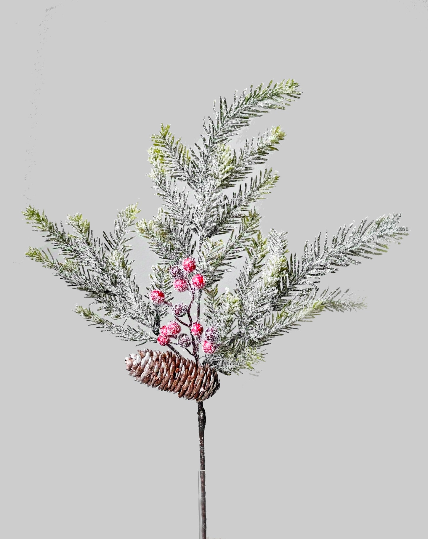 20in Flocked Pine w/Red Berries & Cone