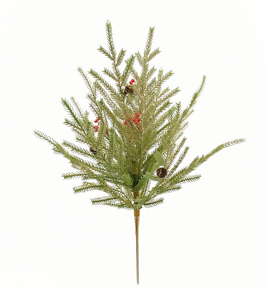20in Gold/Green Norfolk Pine, Berry, Cone - Premium Greenery for Wreaths, Arrangements and Home Decor Essentials