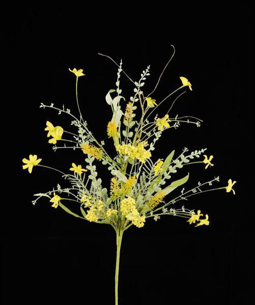 24in Fabric Flower/Leaf/Bead Spray YELLOW